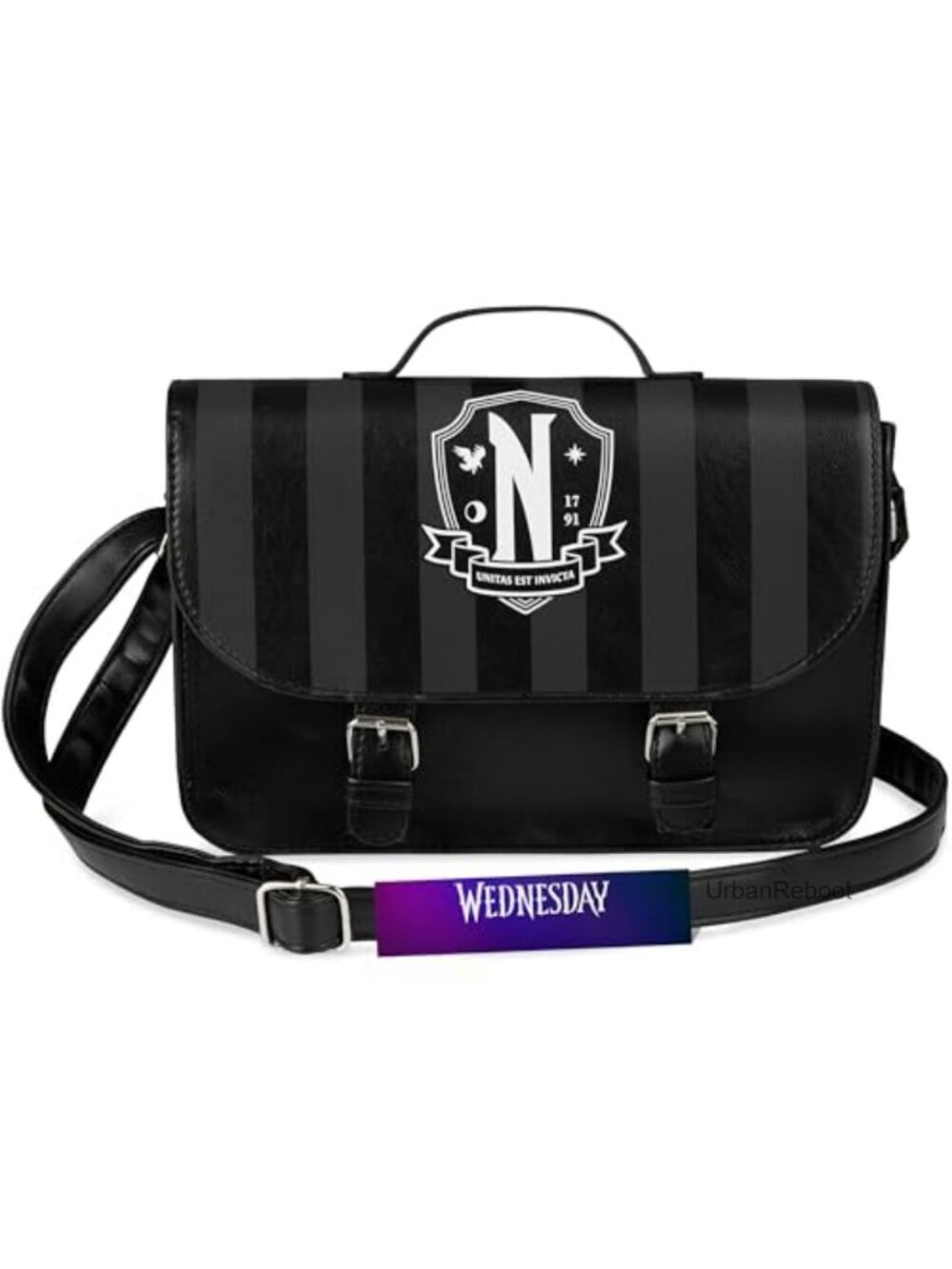Faux Leather Striped Crossbody Bag Small Satchel Adjustable Strap